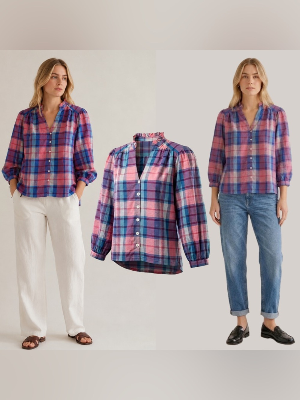 Trovata Pink Plaid Button Top Blouse Puff Sleeve Shirt Cottagecore Country Sz XS